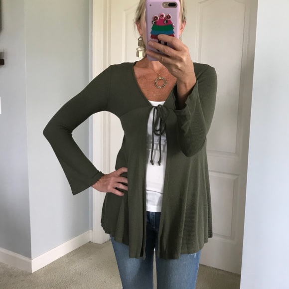 Olive Tie Front Cardigan - Picture 4 of 6